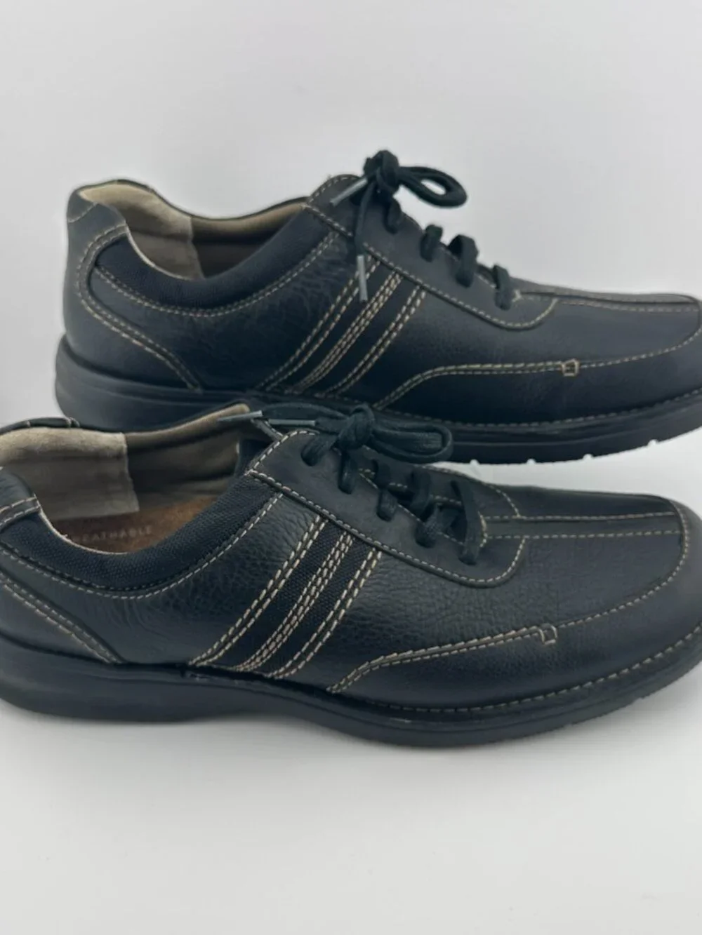 CLARKS BLACK LEATHER LIGHTWEIGHT CASUAL COMFORT LACE-UP MEN'S SHOES SIZE 13 M